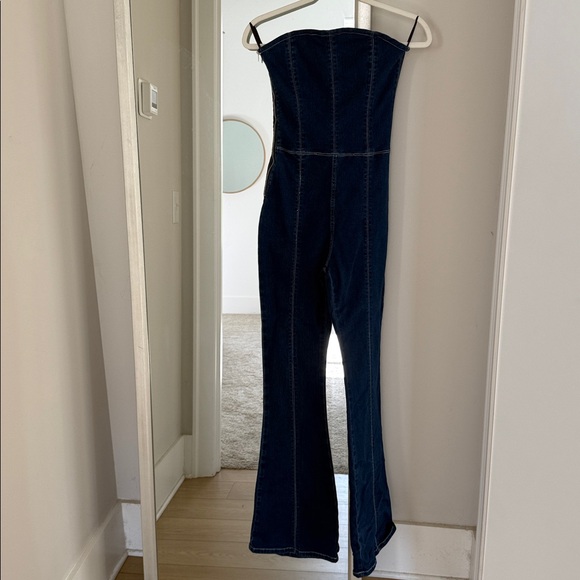Denim Strapless Jumpsuit - Picture 2 of 8